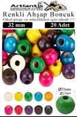 Renkli Ahşap Boncuk 32mm 20 li 1 Paket Renkli Ahşap Boyalı Yuvarlak Doğal Boncuklar Saç Takı Tasarım Ektinlik Kreş Okul - 1