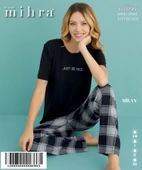 Mihra Kadın Bisiklet Yaka MİLAN Likralı Kısa Kol Pijama Takımı 50107/89- 1 Adet  XL Siyah - 2