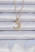 316L Çelik Zincir Altın Renk Zirkon Taşlı Ay Kolye - TJ-BKO9073 thumbnail 1