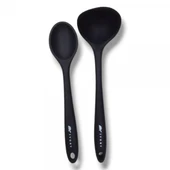 2'Lİ SİLİKON SET  1 adet kepçe 1 adet silikon kaşık(27.5cm) SİYAH - 1