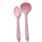 2'Lİ SİLİKON SET  1 adet kepçe 1 adet silikon kaşık(27.5cm) PEMBE - 1