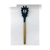 Siyah silikon makarna kaşığı bambu saplı siyh bambu saplı silikon makarna kaşığı - 1