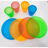Limonata Bardağı, Pasta Tabağı 4 Lü Set Renkli Plastik 1 .ci Kalite Eğlenceli Sunum - 1