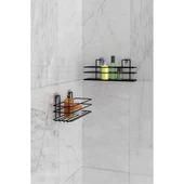 Banyo Düzenleyici Şampuanlık Sabunluk Yapışkanlı 2 Adet Banyo Rafı Mat Siyah Duş Rafı - 1