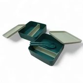 Kare 2 katlı plastik beslenme ve saklama kabı  14x10x yeşil - 1