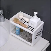 Beyaz 2 katlı (ayrılabilir) raf plastik masa organizeri masa üstü düzenleyici -organizer - 1