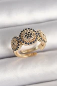 Pirinç Gold Renk Zirkon Taşlı Nazar Boncuk Model Ayarlanabilir Model Kadın Yüzük - TJ-BYK3698 - 1