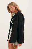 20192 Oversize Gabardin Gömlek Ceket - Siyah thumbnail 2