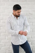 Paul Martin İnce Çizgili Yaka Düğmeli Cepsiz Regular Fit Gömlek thumbnail 3