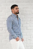 Paul Martin Kalın Çizgili Yaka Düğmeli Cepsiz Regular Fit Gömlek thumbnail 10