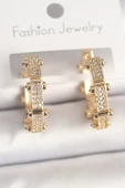 Pirinç Gold Renk Zirkon Taşlı Halka Model Kadın Küpe - TJ-BKP10372 - 1