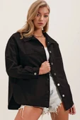 20192 Oversize Gabardin Gömlek Ceket - Siyah thumbnail 1