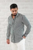 Paul Martin Kalın Çizgili Yaka Düğmeli Cepsiz Regular Fit Gömlek thumbnail 3
