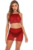 my cherie Simli Kırmızı Tül Büstiyer Etek String Takım - 3