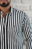 Paul Martin Kalın Çizgili Yaka Düğmeli Cepsiz Regular Fit Gömlek thumbnail 5