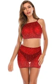 my cherie Simli Kırmızı Tül Büstiyer Etek String Takım - 5