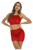 my cherie Simli Kırmızı Tül Büstiyer Etek String Takım - 7
