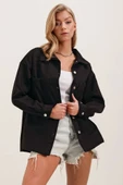 20192 Oversize Gabardin Gömlek Ceket - Siyah thumbnail 4