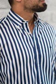 Paul Martin Kalın Çizgili Yaka Düğmeli Cepsiz Regular Fit Gömlek thumbnail 12