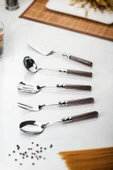 5 Parça Platin Servis Seti & Servis Sunum Seti Füme ( Kepçe / Kevgir / Sıpatula / Çatal / Kaşık ) - 4