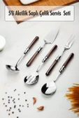 5 Parça Platin Servis Seti & Servis Sunum Seti Füme ( Kepçe / Kevgir / Sıpatula / Çatal / Kaşık ) - 1