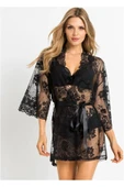 randevu Saten Kuşaklı Dantel Mini Kimono - 1