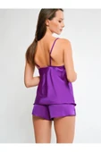 randevu Saten Yumuşak Dokulu Mor Pijama Alt Üst Takım - 2