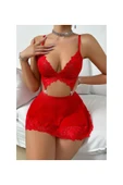 randevu Taşlı Kalpli Mini Dantelli Tül Çekici Gecelik - 3
