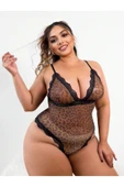 randevu Leopar Baskılı Dantelli Body Büyük Beden Gecelik - 1