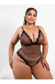 randevu Leopar Baskılı Dantelli Body Büyük Beden Gecelik - 5