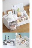 Make-up Kozmetik Standı Şeffaf 2 Çekmeceli Makyaj Düzenleyici Ruj Kalem Organizer Oje Rafı - 1