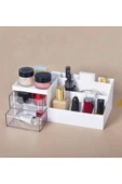 Make-up Kozmetik Standı Şeffaf 2 Çekmeceli Makyaj Düzenleyici Ruj Kalem Organizer Oje Rafı - 4