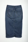 Önü Yan Düğmeli Midi Boy Likralı Lacivert Jean Etek - 3