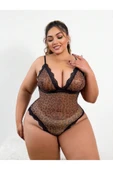 randevu Leopar Baskılı Dantelli Body Büyük Beden Gecelik - 4