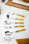5 Parça Platin Servis Seti & Servis Sunum Seti Amber ( Kepçe / Kevgir / Sıpatula / Çatal / Kaşık ) - 4