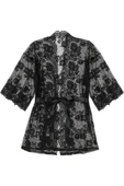 randevu Saten Kuşaklı Dantel Mini Kimono - 5