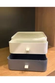 2'Li Gri ve Beyaz Renk Çekmece Masa Üstü Organizer Makyaj Takı Kutusu Aksesuar Düzenleyici - 3