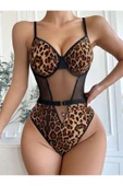 randevu Leopar Cuplu Tül Biye Detaylı Bodysuit - 1