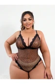 randevu Leopar Baskılı Dantelli Body Büyük Beden Gecelik - 2