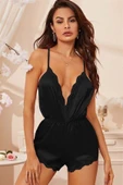randevu Dantelli Saten Askılı Tulum Gecelik Leopar - 7