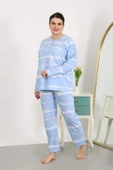 Kadın Büyük Beden Uzun Kol Penye Pijama Takımı Mavi 202502 - 3
