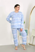 Kadın Büyük Beden Uzun Kol Penye Pijama Takımı Mavi 202502 - 1