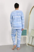 Kadın Büyük Beden Uzun Kol Penye Pijama Takımı Mavi 202502 - 2