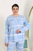 Kadın Büyük Beden Uzun Kol Penye Pijama Takımı Mavi 202502 - 7