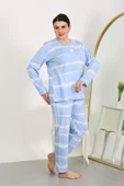 Kadın Büyük Beden Uzun Kol Penye Pijama Takımı Mavi 202502 - 5