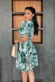 Kruvaze Yaka Beli Lastikli Mini Elbise - YEŞİL - 5