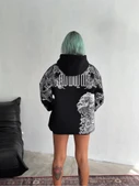 Kışlık Üç İplik Baskılı Kapşonlu SweatShirt - Siyah - 2