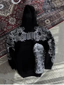 Kışlık Üç İplik Baskılı Kapşonlu SweatShirt - Siyah - 4