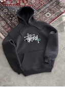 Üç İplik Kapşonlu Baskılı SweatShirt - Füme - 4