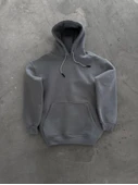 Kapşonlu Üç İplik Penye Basic SweatShirt - Boyalı Gri - 2